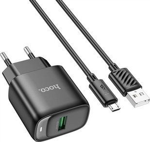 Мережевий зарядний пристрій з кабелем Hoco C140A Smart single port QC3.0 charger set (Micro) (EU) Black NLM-99961 фото