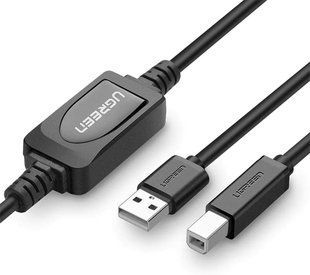 Кабель UGREEN US122 USB 2.0 A Male to B Male Active Printer Cable 10m (Black)(10374) NLM-87701 фото