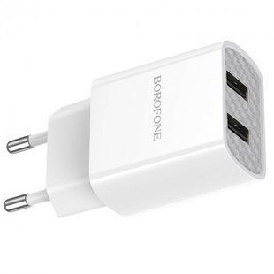 Мережевий зарядний пристрій Borofone BA53A Powerway dual port charger 2.1A з кабелем lightning White NLM-88972 фото