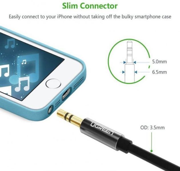 Аудіо кабель UGREEN AV112 3.5mm Male to 3.5mm Male Cable Gold Plated Metal Case with Braid (50361) NLM-78801 фото
