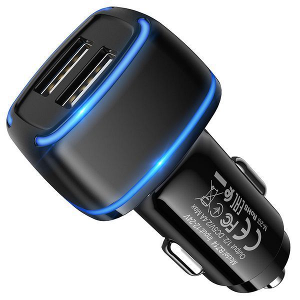 Автомобільний зарядний пристрій Borofone BZ14 Max dual port ambient light car charger+ Lightning black NLM-87069 фото
