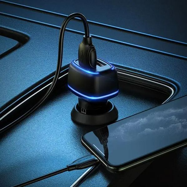 Автомобільний зарядний пристрій Borofone BZ14 Max dual port ambient light car charger+ Lightning black NLM-87069 фото