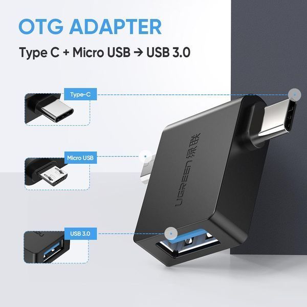 Адаптер UGREEN 30453 2 in1 micro-USB/Type-C Black (30453) NLM-78762 фото