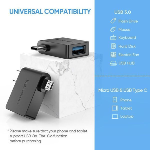 Адаптер UGREEN 30453 2 in1 micro-USB/Type-C Black (30453) NLM-78762 фото