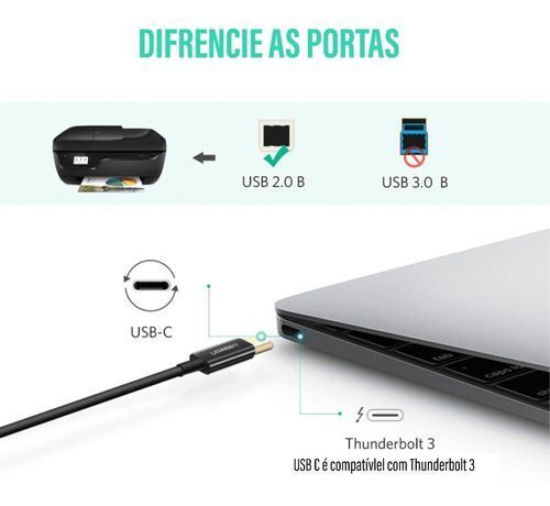 Кабель для принтера UGREEN US241 USB-C to USB 2.0 Print Cable 2m Black (50446) NLM-78812 фото