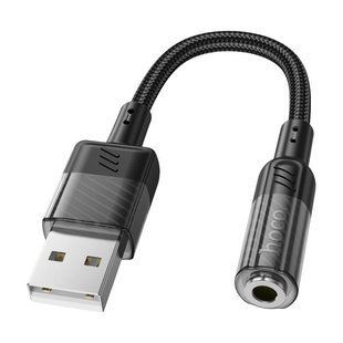 Перехідник Hoco LS37 адаптер USB to AUX (3.5mm) 0.15m зовнішня звукова карта USB(male) на роз'єм 3,5 чорний NLM-95557 фото