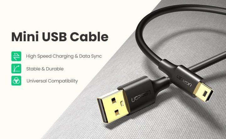 Кабель UGREEN US132 USB 2.0 A Male to Mini 5 Pin Male Cable 2m Black (30472) NLM-78817 фото