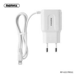 Мережевий зарядний пристрій Remax 2,4A Dual USB Charger SET cable lighting RP-U22 NLM-90545 фото