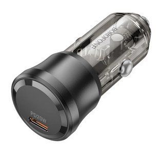 Автомобільний зарядний пристрій Borofone BZ24 Clever single port PD20W car charger transparent black NLM-92844 фото