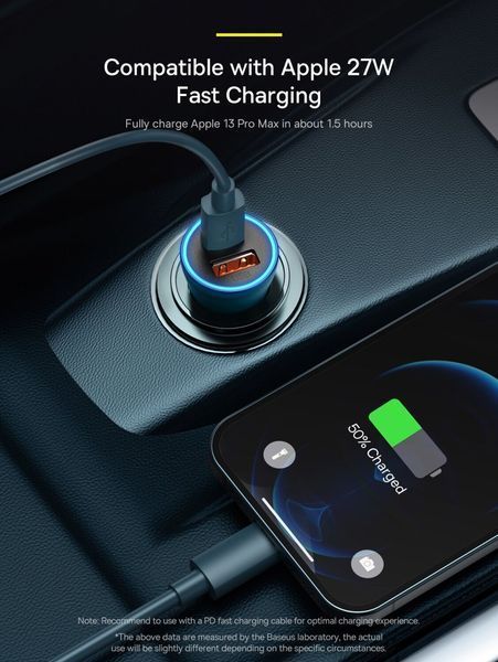 Автомобільний зарядний пристрій Baseus Golden Contactor Max Dual Fast Charger Car Charger U+C 60W Dark Gray (CGJM000113) NLM-88007 фото