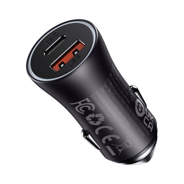 Автомобільний зарядний пристрій Baseus Golden Contactor Max Dual Fast Charger Car Charger U+C 60W Dark Gray (CGJM000113) NLM-88007 фото