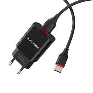Мережевий зарядний пристрій Borofone BA20A 1USB/2.4A + кабельType-C Black NLM-83703 фото