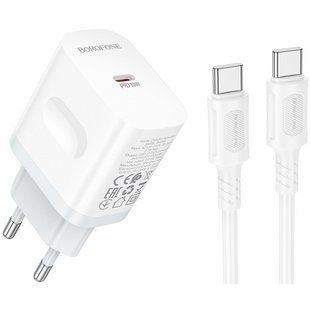 МЗП Borofone BA99A Breeze single port PD20W charger set(Type-C to Type-C) (EU) white NLM-100100 фото