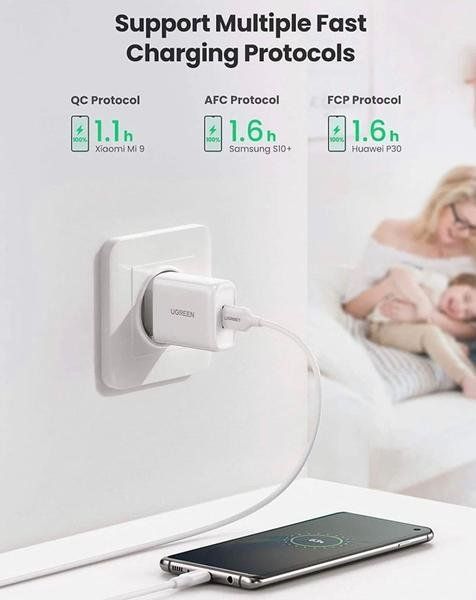 Мережевий зарядний пристрій UGREEN CD122 QC3.0 USB Fast Charger EU 18W white (10133) NLM-86033 фото