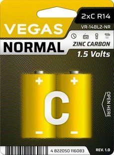 Батарейки VEGAS Zinc-Carbon Normal C 2 шт/бл. (VR-14BL2-NR) NLM-99353 фото