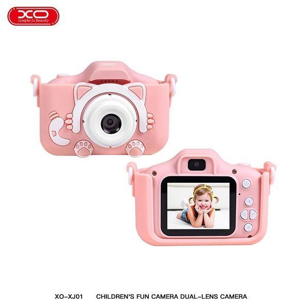 Фотоапарат для дітей XO XJ01 з подвійним об'єктивом та силіконовим чохлом Pink NLM-95491 фото