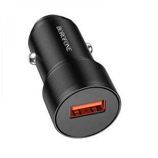 Автомобільний зарядний пристрій Borofone BZ19A Metal Single Port 1USB QC3.0 (18W) Black NLM-89736 фото