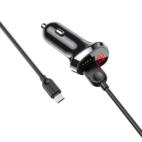 Автомобільний зарядний пристрій Borofone BZ15 Auspicious dual port digital display car charger black NLM-88083 фото