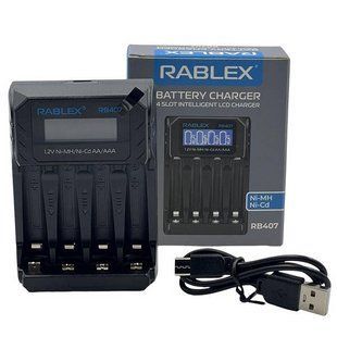 Зарядний пристрій Rablex RB407, універсальний на 4 аккум. Ni-MH/Ni-Cd: AA, AAA, AAAA, C, SC, F6 NLM-93416 фото